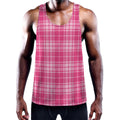 Pink Tartan Pattern Print Men's Workout Tank Top