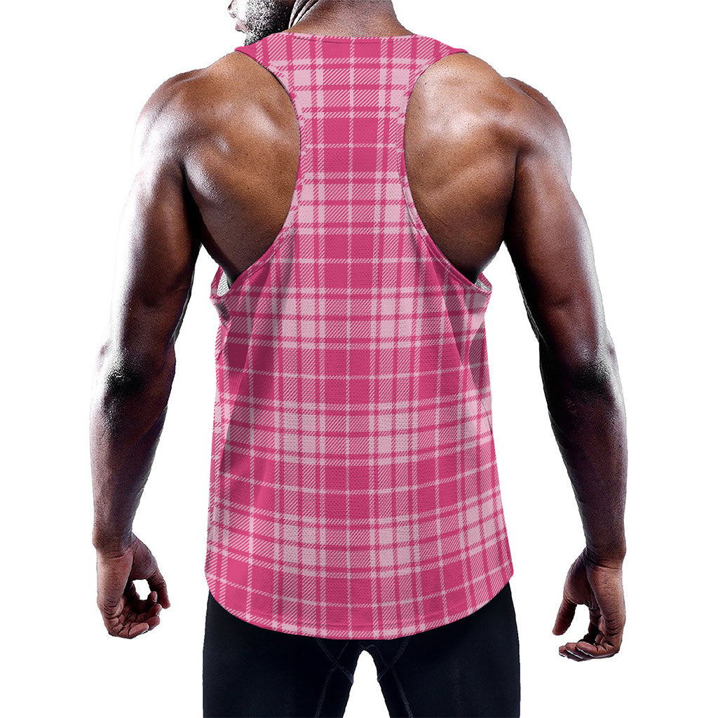 Pink Tartan Pattern Print Training Tank Top