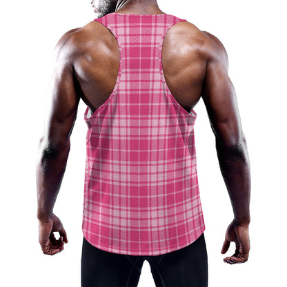 Pink Tartan Pattern Print Training Tank Top