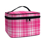 Pink Tartan Pattern Print Travel Makeup Bag