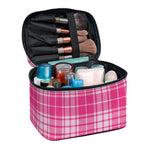 Pink Tartan Pattern Print Travel Makeup Bag