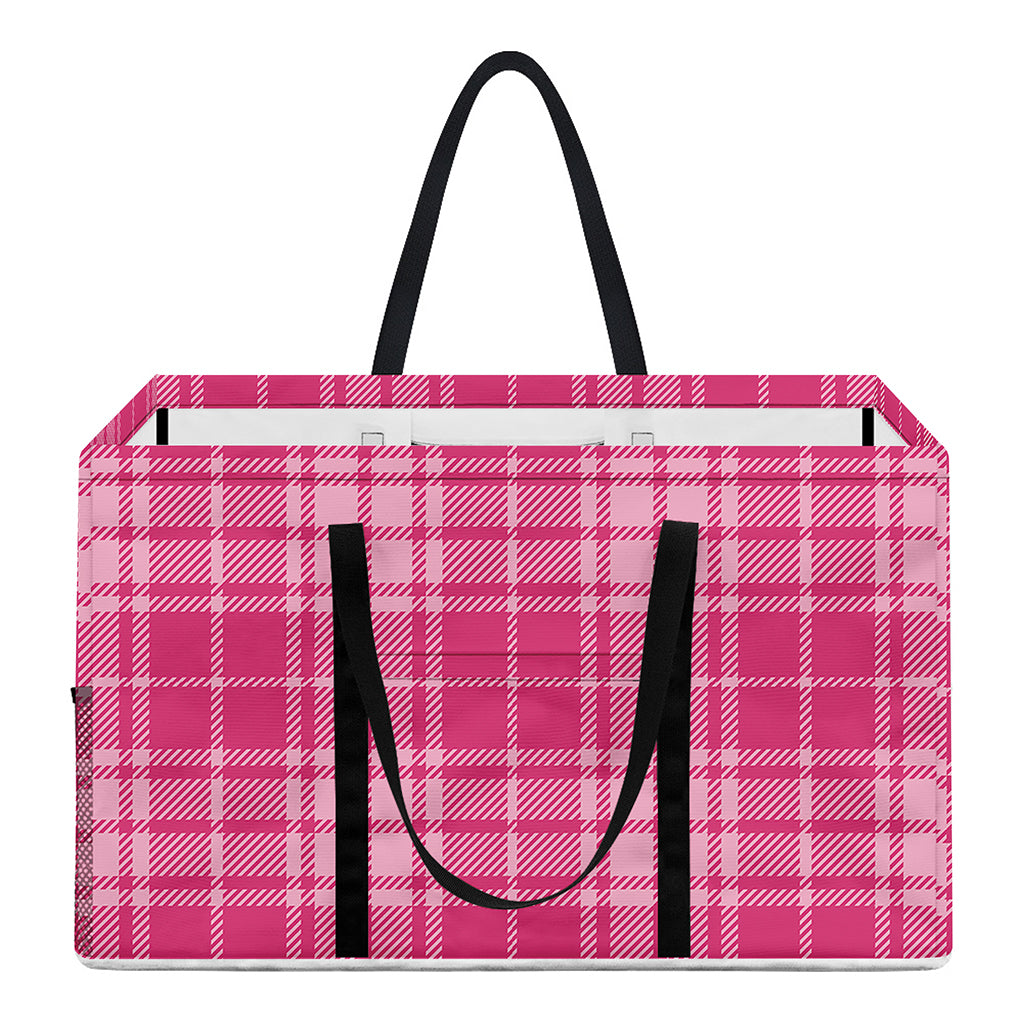 Pink Tartan Pattern Print Utility Tote Bag