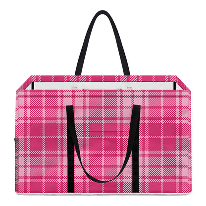 Pink Tartan Pattern Print Utility Tote Bag