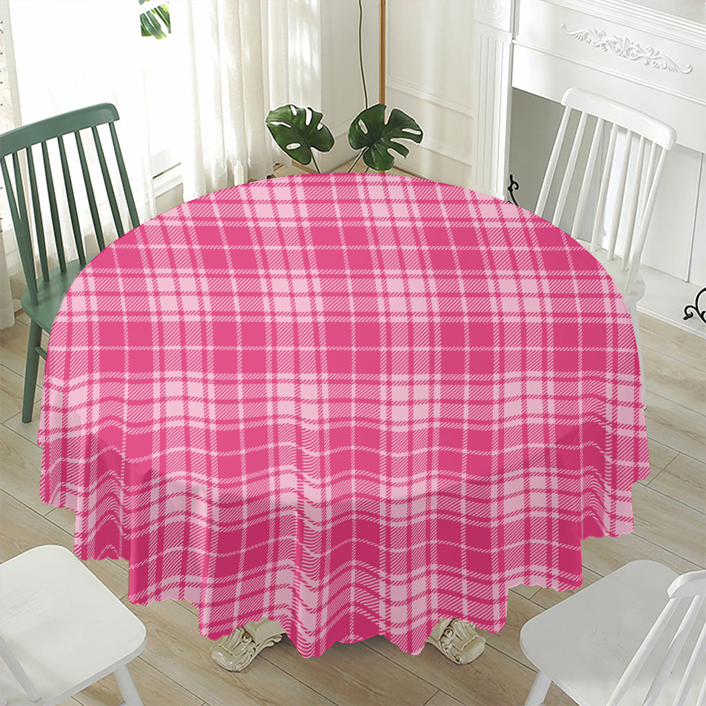 Pink Tartan Pattern Print Waterproof Round Tablecloth