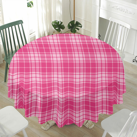 Pink Tartan Pattern Print Waterproof Round Tablecloth