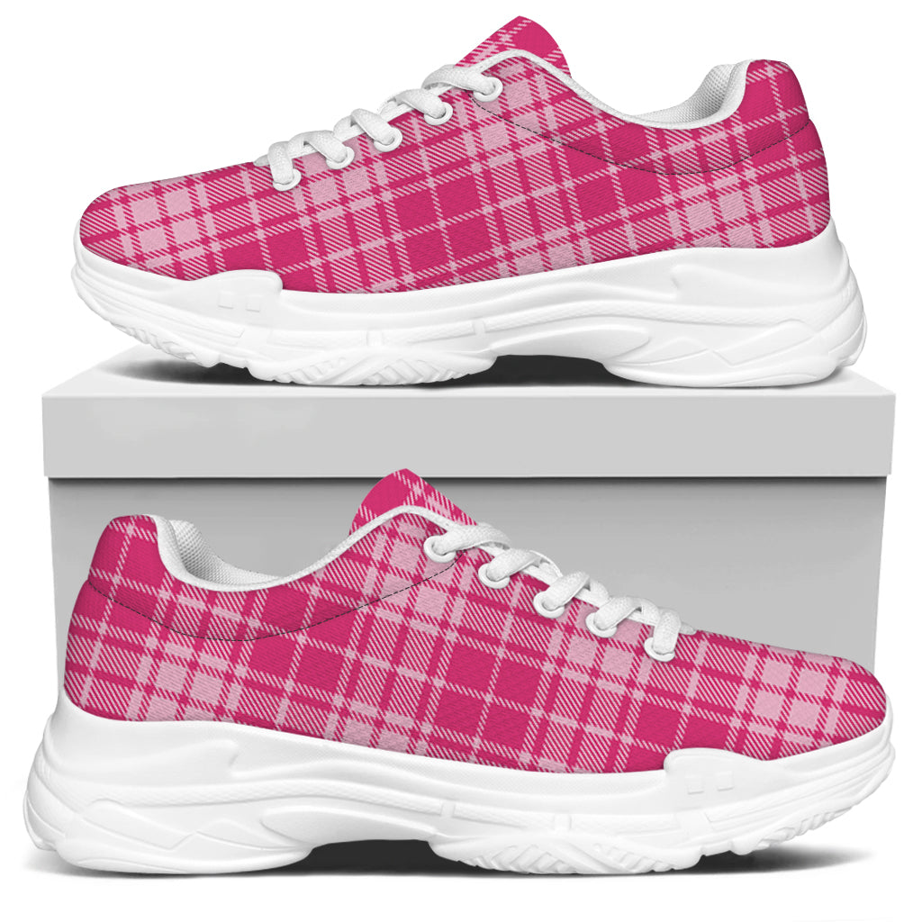Pink Tartan Pattern Print White Chunky Shoes