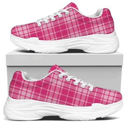 Pink Tartan Pattern Print White Chunky Shoes