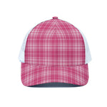 Pink Tartan Pattern Print White Mesh Trucker Cap