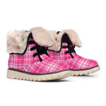 Pink Tartan Pattern Print Winter Boots