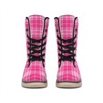 Pink Tartan Pattern Print Winter Boots