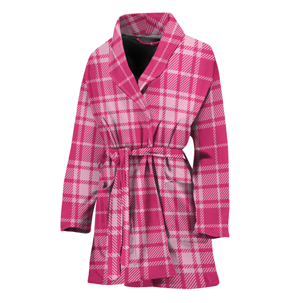 Pink Tartan Pattern Print Women's Bathrobe