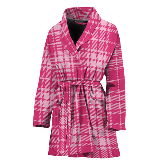 Pink Tartan Pattern Print Women's Bathrobe