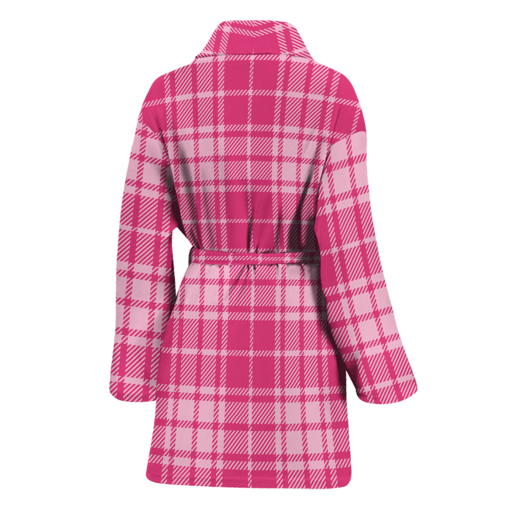 Pink Tartan Pattern Print Women's Bathrobe