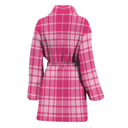 Pink Tartan Pattern Print Women's Bathrobe