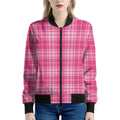 Pink Tartan Pattern Print Women's Bomber Jacket