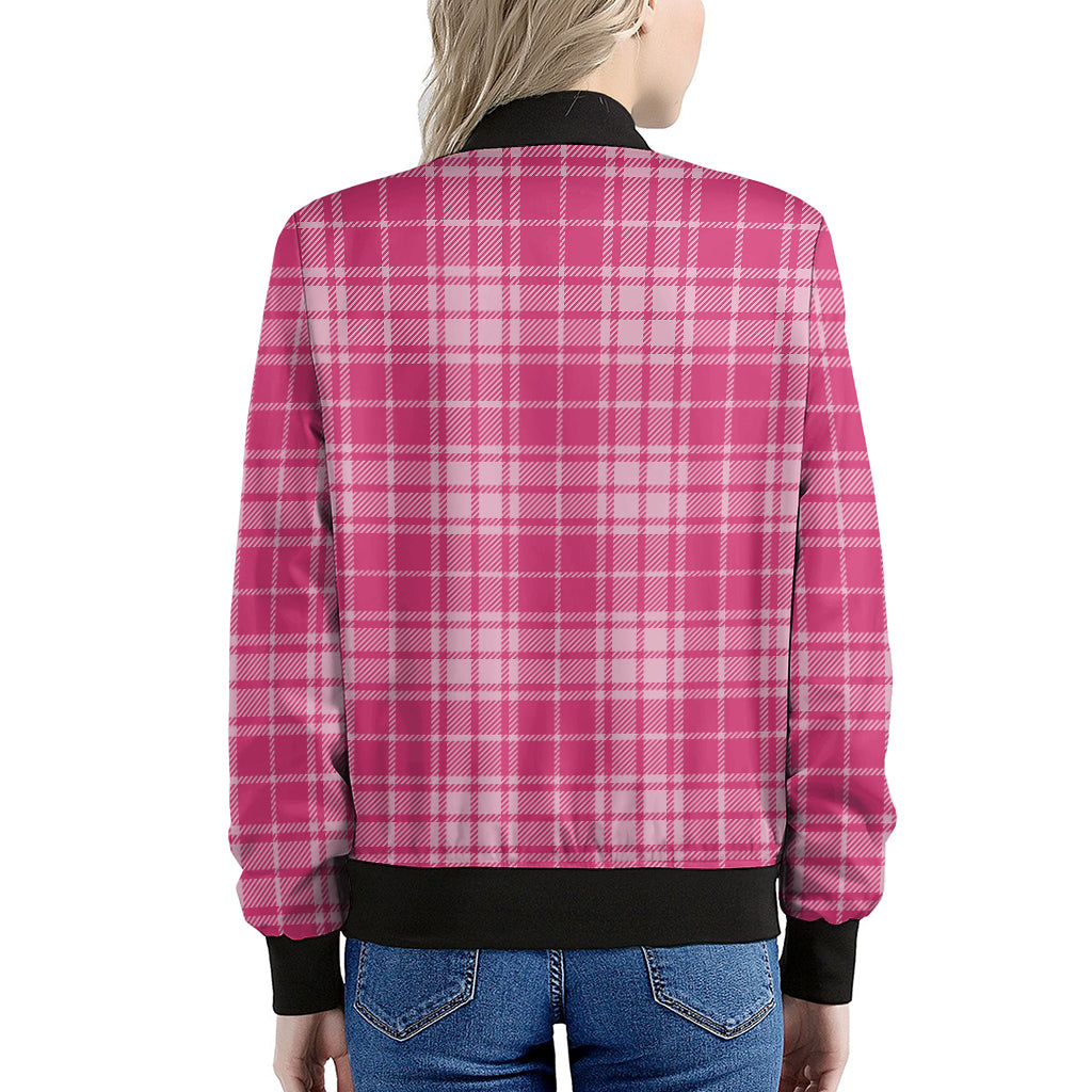 Pink Tartan Pattern Print Women's Bomber Jacket
