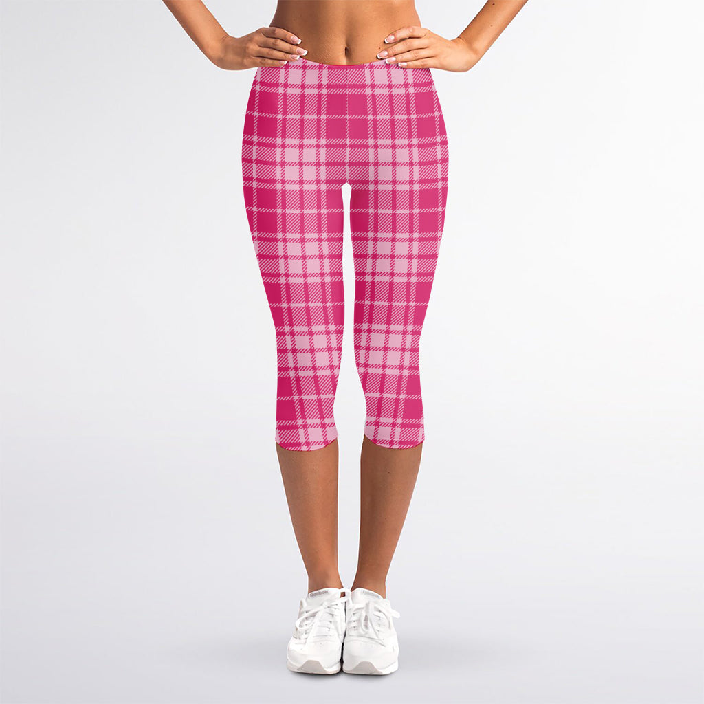 Pink Tartan Pattern Print Women's Capri Leggings