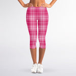 Pink Tartan Pattern Print Women's Capri Leggings