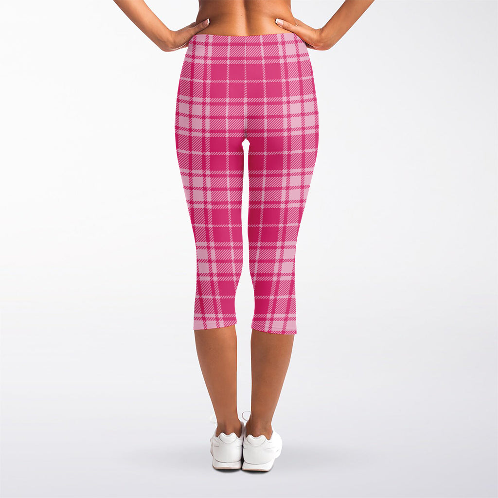 Pink Tartan Pattern Print Women's Capri Leggings