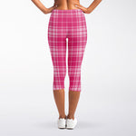 Pink Tartan Pattern Print Women's Capri Leggings