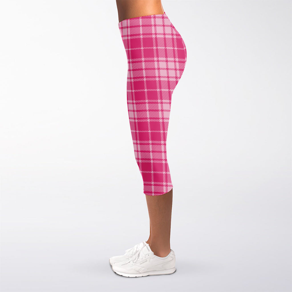 Pink Tartan Pattern Print Women's Capri Leggings