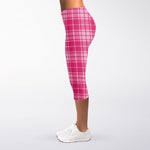 Pink Tartan Pattern Print Women's Capri Leggings