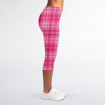 Pink Tartan Pattern Print Women's Capri Leggings
