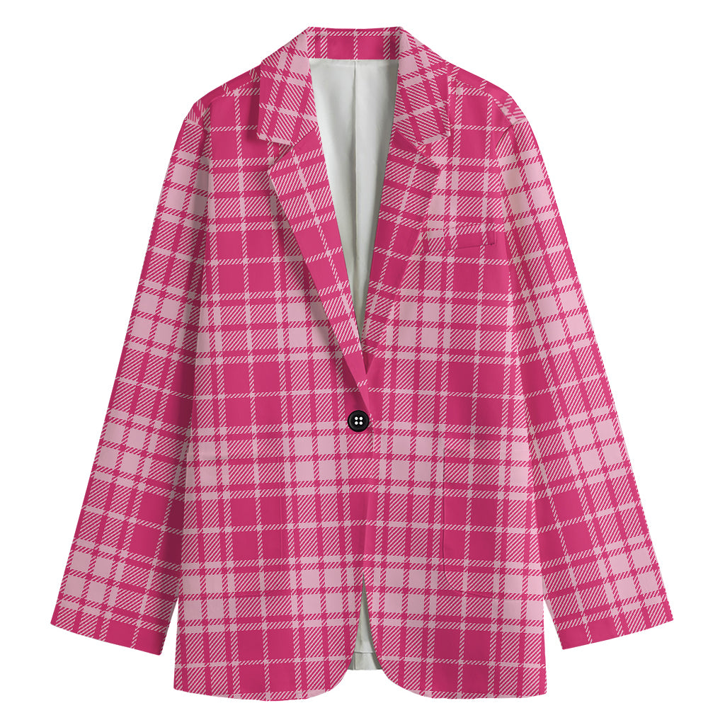 Pink Tartan Pattern Print Women's Cotton Blazer