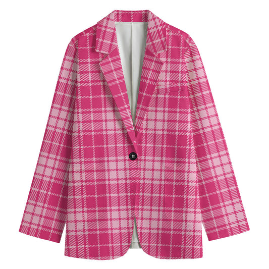 Pink Tartan Pattern Print Women's Cotton Blazer