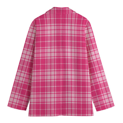 Pink Tartan Pattern Print Women's Cotton Blazer