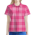 Pink Tartan Pattern Print Women's Polo Shirt
