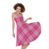 Pink Tartan Pattern Print Women's Sleeveless Dress