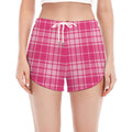 Pink Tartan Pattern Print Women's Split Running Shorts