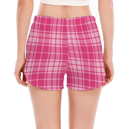 Pink Tartan Pattern Print Women's Split Running Shorts