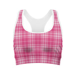 Pink Tartan Pattern Print Women's Sports Bra