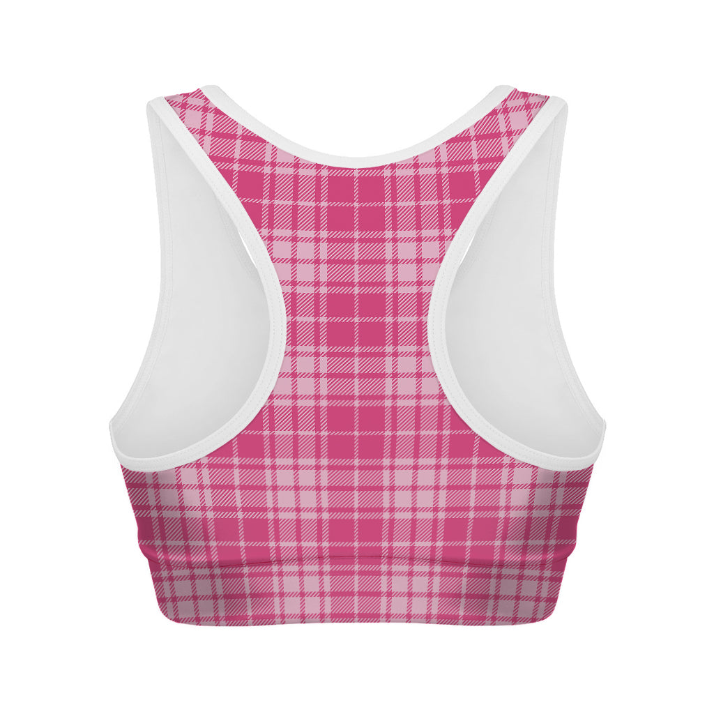 Pink Tartan Pattern Print Women's Sports Bra