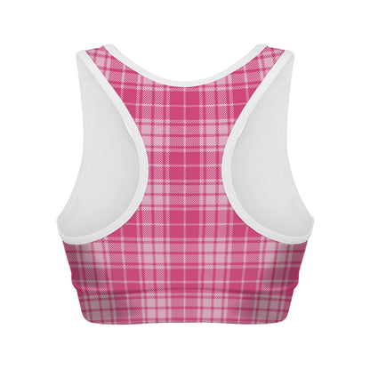 Pink Tartan Pattern Print Women's Sports Bra