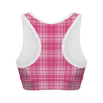 Pink Tartan Pattern Print Women's Sports Bra