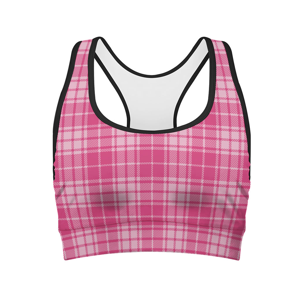 Pink Tartan Pattern Print Women's Sports Bra