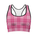 Pink Tartan Pattern Print Women's Sports Bra