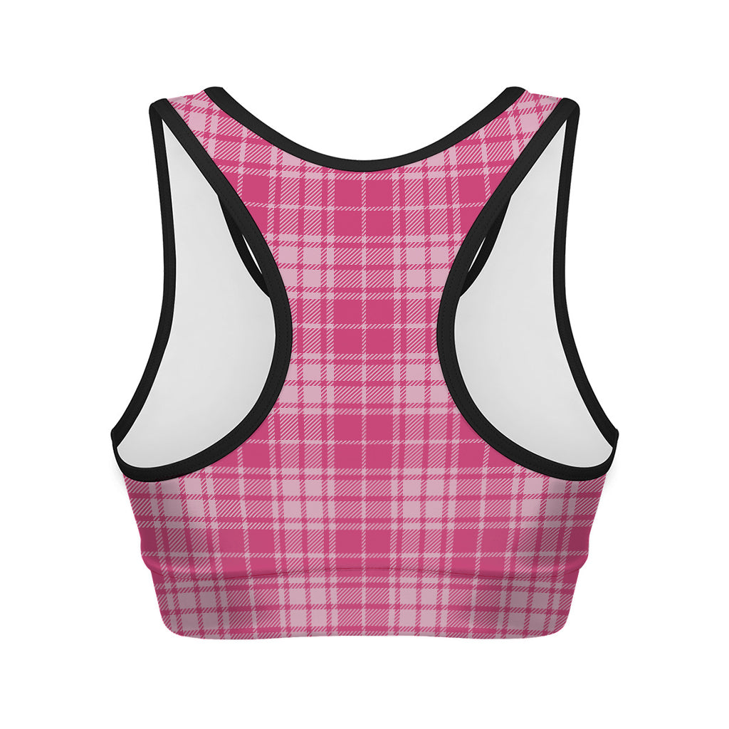 Pink Tartan Pattern Print Women's Sports Bra