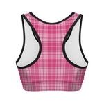 Pink Tartan Pattern Print Women's Sports Bra