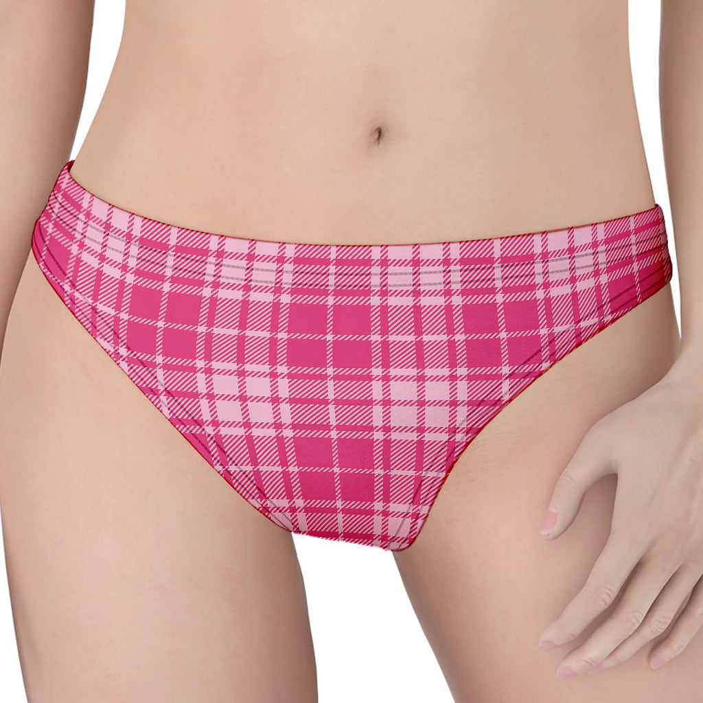 Pink Tartan Pattern Print Women's Thong