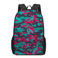 Pink Teal And Black Camouflage Print 17 Inch Backpack