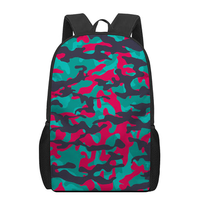 Pink Teal And Black Camouflage Print 17 Inch Backpack