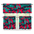 Pink Teal And Black Camouflage Print 3 Piece Kitchen Curtains