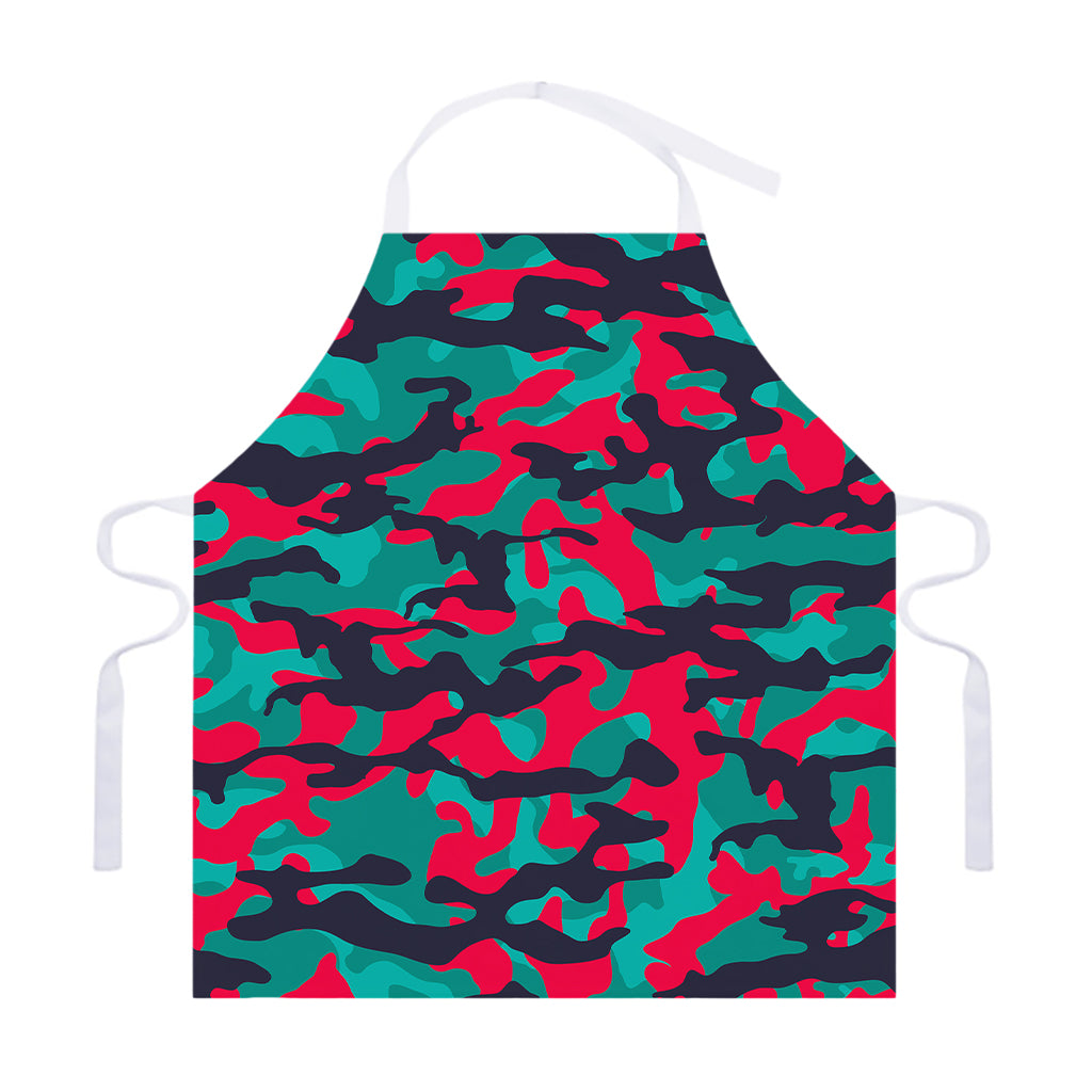 Pink Teal And Black Camouflage Print Adjustable Apron