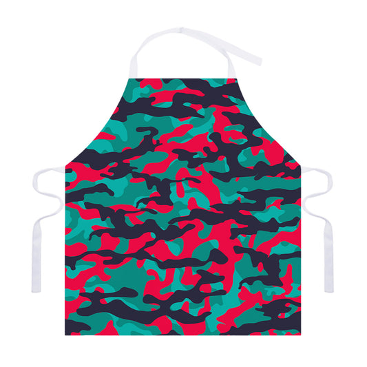 Pink Teal And Black Camouflage Print Adjustable Apron
