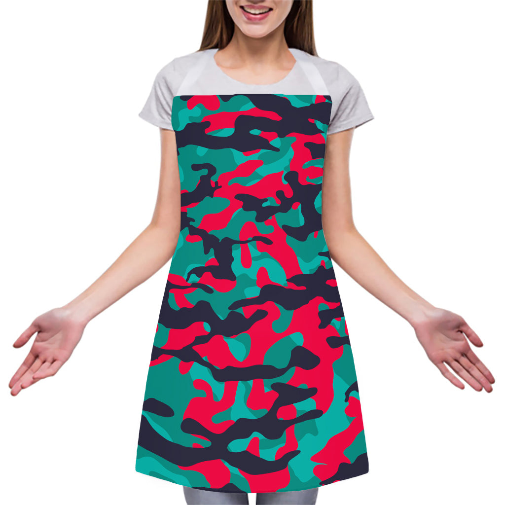 Pink Teal And Black Camouflage Print Adjustable Apron