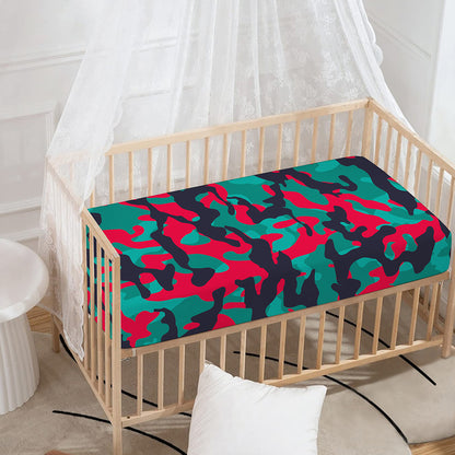 Pink Teal And Black Camouflage Print Baby Crib Sheet